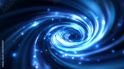 A swirling blue vortex made of glowing particles creating a dynamic abstract light pattern.
