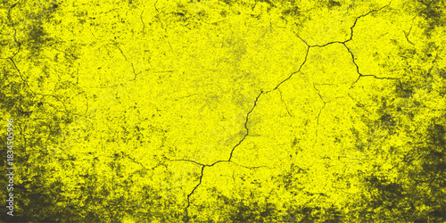Old yellow weathered paint texture on a cracked grunge concrete wall backdrop