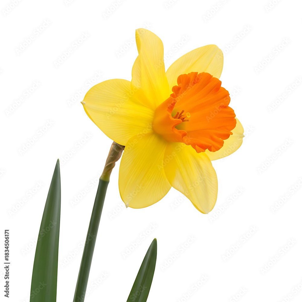 Obraz premium Vibrant Yellow Daffodil with Orange Cup Beautiful Spring Flower Blossom