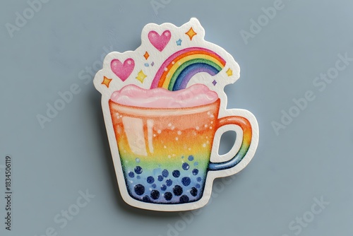Rainbow Bubble Tea Watercolor Sticker - Aesthetic Drink Clipart