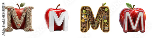 Delicious Alphabet Letters M with Apples for Creative Back-to-School Designs and Educational Materials, Perfect for Teachers and Students, and Inspiring Healthy Eating