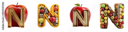 Delicious Alphabet N Collection: Fresh, Fruity, and Fun Lettering for Educational Resources and Healthy Eating Campaigns, Perfect for Kids Designs and Creative Projects