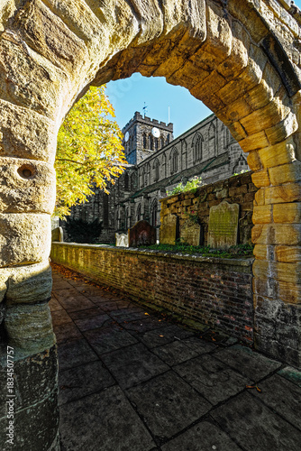 hexham Abbey, Northumberland, UK through arch.