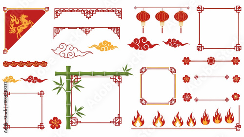 Celebrate Lunar New Year Chinese New Year Frames, Fire Element & Zodiac Designs for Asian Culture, Prosperity Celebrations, & Festive Greetings