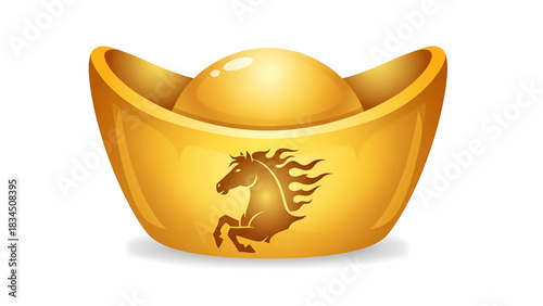 Golden horse zodiac ingot for Chinese New Year, a Lunar New Year symbol of prosperity with the fire element in traditional Asian culture