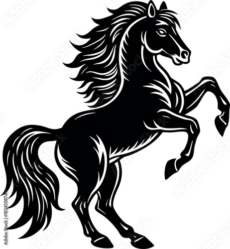 Black horse silhouette vector illustration of a running mustang stallion with mane and tail perfect for farm animal design