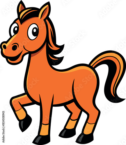 Cute brown cartoon farm horse vector illustration, running mammal design isolated on white