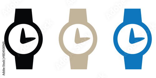 Timeless watch icons in black, beige, and blue offer a modern and sleek design, perfect for website, app, or branding projects that need a touch of style