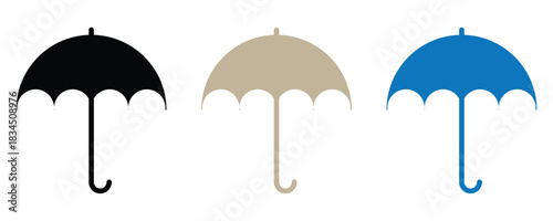 Stylish umbrella icon set in modern colors for weather forecasts, protection concepts, and creative designs offering a sleek graphic element