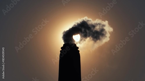 Thick smoke bursts from a brickfield chimney under the blazing sun, filling the sky and quietly harming nearby habitats, showing the harsh impact of industrial pollution.