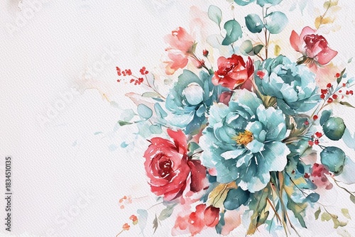 Chrysanthemums flowers on white aquarelle background