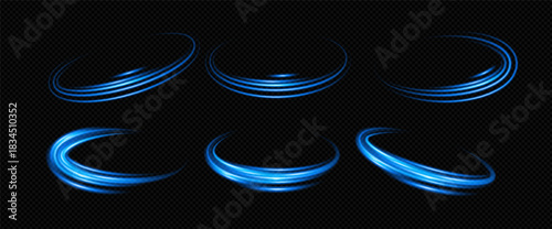 Portal blue with circle light effect and speed. Wave circular ellipse with ai and portal. Blue circle line power tech curve 3d vortex white tornado element halo digital flare star futuristic shooting.