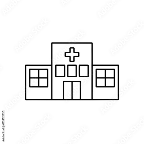 Outline drawing of a hospital building on transparent background silhouette