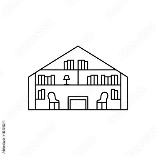 Interior view of a house with books on transparent background silhouette