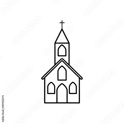 Simple line drawing of a church icon on transparent background silhouette