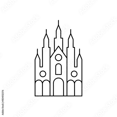 Outline drawing of gothic cathedral on transparent background silhouette