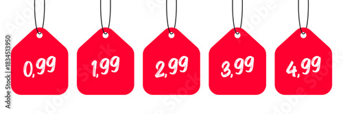 Red Hanging Price Tags Set 0.99 to 4.99