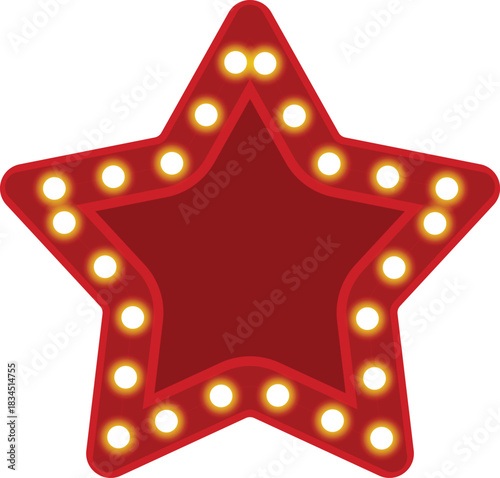Red star with marquee lights, isolated on white background