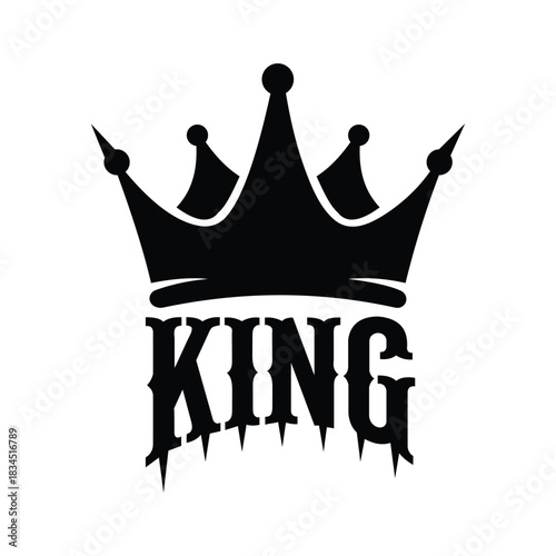 Black silhouette graphic of a crown above the word king