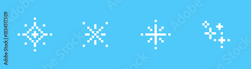 Sparkle and Twinkle Icons Set, Minimal Shining Stars Symbol Pack, Clean White Spark Effect Graphics on Blue Background, Decorative Light Burst UI Elements, Vector illustration, Chrismas icons.