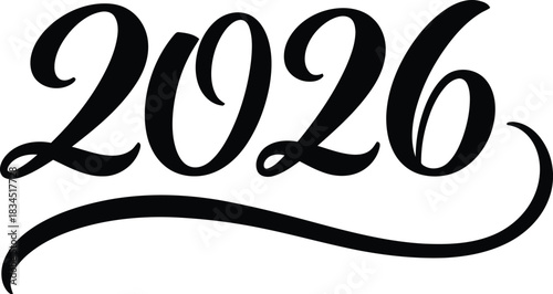 Elegant handwritten 2026 year number in black script font design element