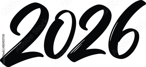 Stylish handwritten 2026 text in black brush stroke for new year celebration