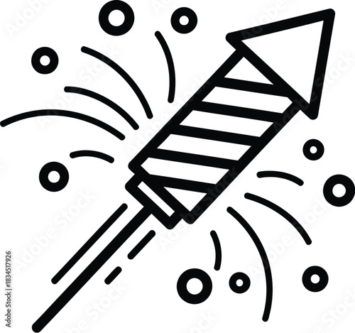 Simple hand drawn firework rocket launching with sparks celebrating festive events