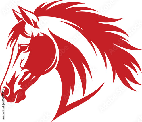 Powerful stylized red horse head mascot logo design illustration