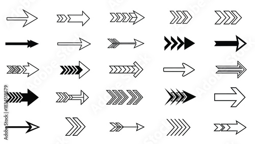 A collection of various directional arrow icons in black and white.