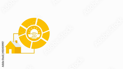 Graphic icon depicts home energy management concept. House and circular diagram show smart grid, renewable power, resource optimization crucial for home energy management. Design for technology,
