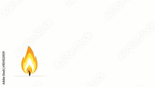 Minimalist candle flame graphic, vivid yellow, orange on white background, stylized light symbol representing warmth, energy. Essential candle flame illustration for web icons, safety warnings,