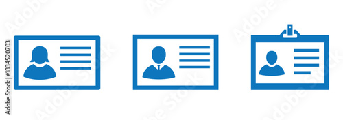 id card icon set, employee badge identification, business identity design, profile document vector illustration, corporate access pass, black and white style 