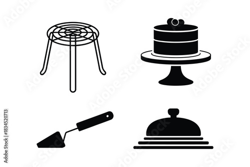 Baking and serving utensil icons for desserts and food presentation