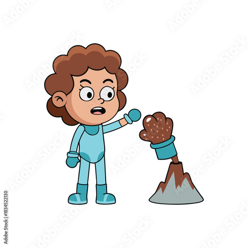 Child looking at a small volcano