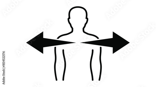 A simple black and white illustration depicting a person with opposing arrows symbolizing choice