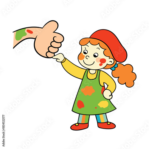 Child Pointing At Hand Thumbs Up Positive Feedback Concept