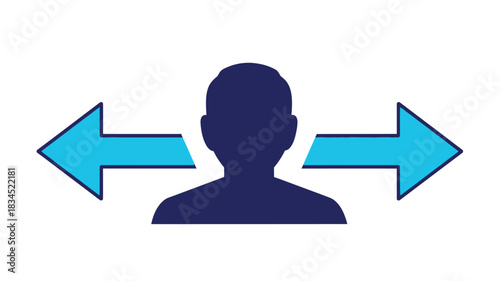 A simple graphic depicting a person with opposing arrows pointing left and right