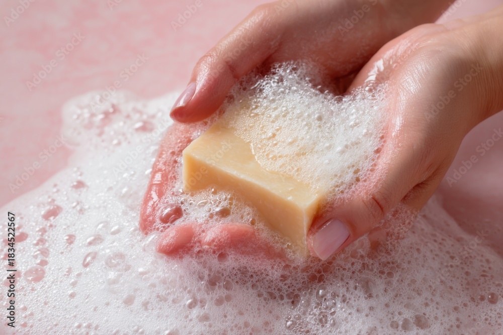 Fototapeta premium Hands Lathering Soap with Suds