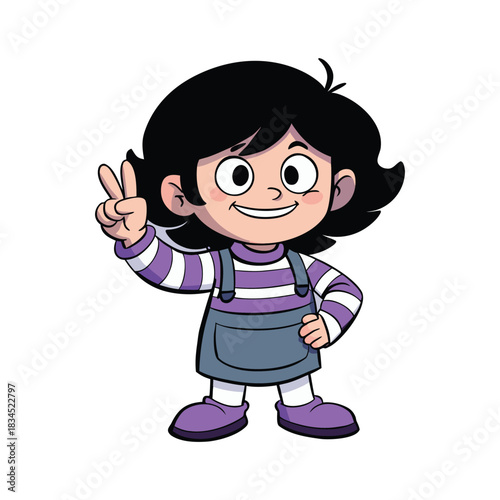 Cartoon Child Illustration Showing Victory Sign, Happy Kid Vector