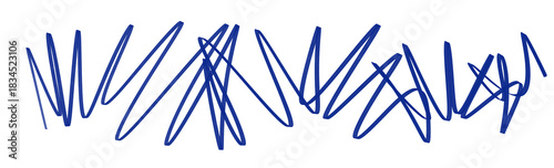 Abstract hand drawn blue line scribbles isolated on transparent background