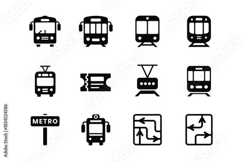 Collection of metro and train transportation icons