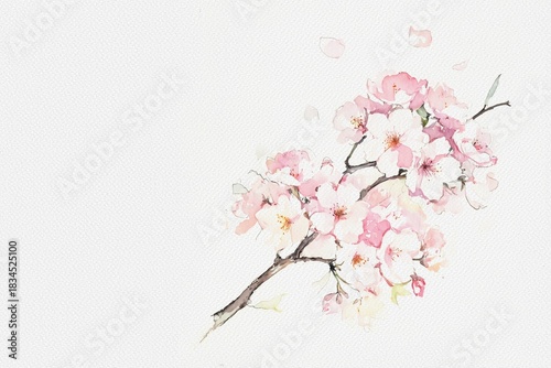 Sakura flowers on white aquarelle background