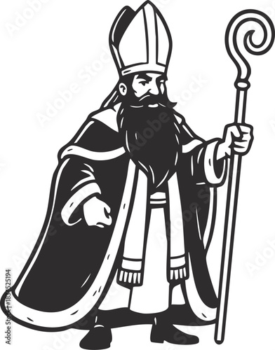 Sinterklaas Silhouette Dutch Holiday Tradition Vector Illustration, dutch santa claus