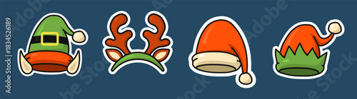 Set of Christmas hat stickers. Vector 