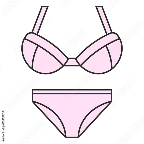 女性用下着、ブラジャー、洋服、ファッション、コーディネート、おしゃれ関連のイラスト（カラー）