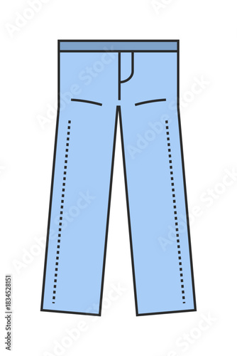 ジーンズ、ズボン、洋服、ファッション、コーディネート、おしゃれ関連のイラストセット（カラー）