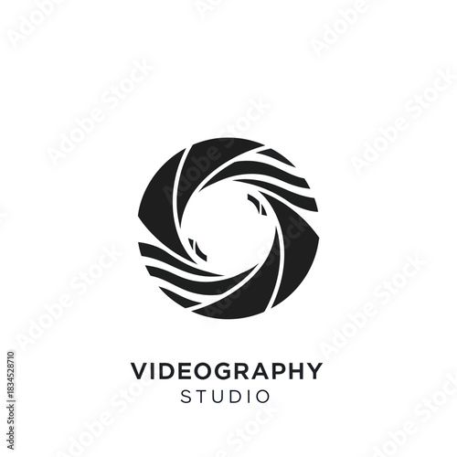 Modern videography studio logo with camera shutter icon.