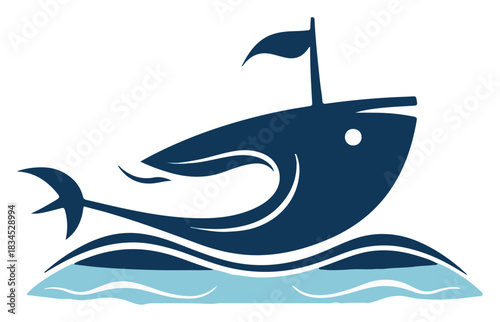 Creative Fish Boat Logo Design. Abstract Symbol for Seafood Restaurant or Fishing Company.