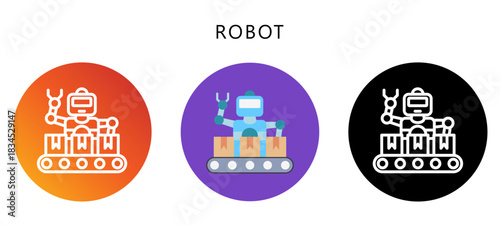 Robot Icon Button, Black, Gradient, Rounded Mini Illustration Relate To Industry 4-0. Use For Modern Concept, Ui, Ux Web And App Development.