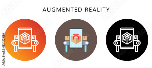 Augmented Reality Icon Button, Black, Gradient, Rounded Mini Illustration Relate To Industry 4-0. Use For Modern Concept, Ui, Ux Web And App Development.